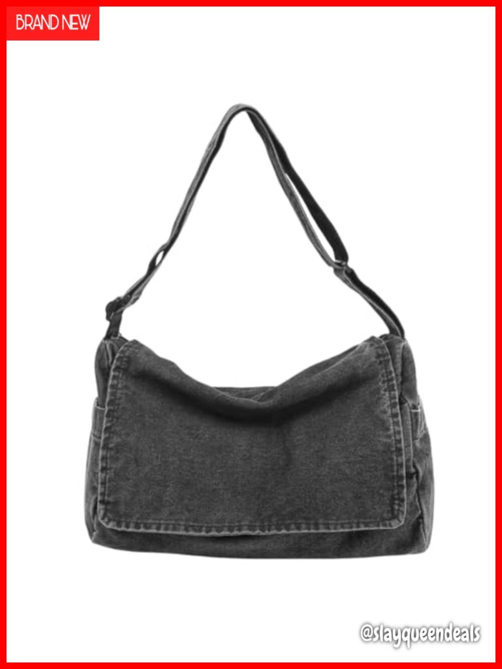 Vintage Washed Denim Messenger Bag Large Capacity Flap Shoulder Tote
